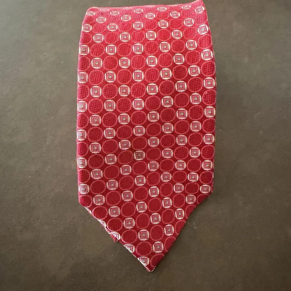 AQUASCUTUM 100% Red Silk Tie With Embellished Rhinestone Bling
